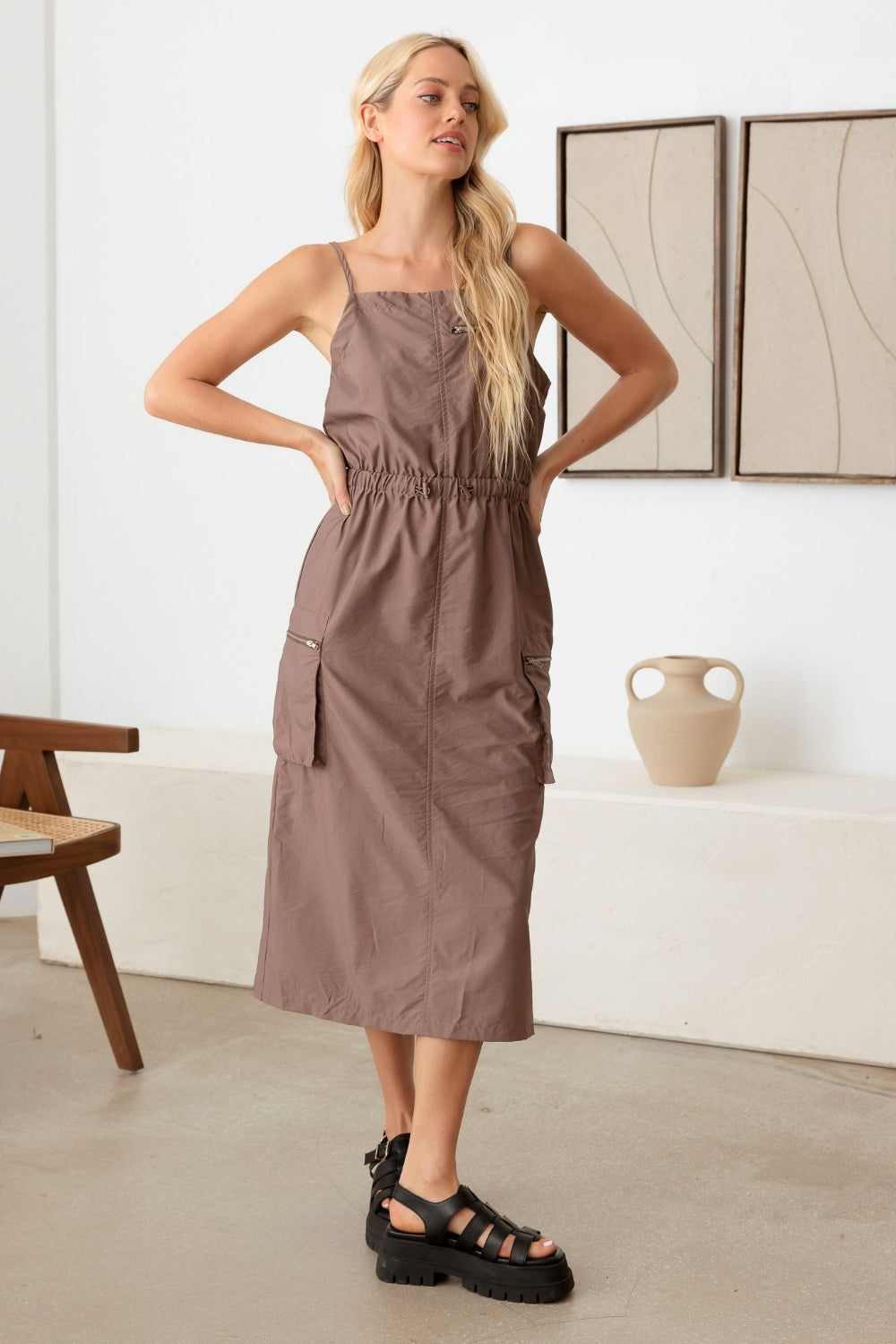 tasha midi dress Tasha Apparel Adjustable Strap Waist Drawstring Cargo Midi Dress – Suddenly  Forty